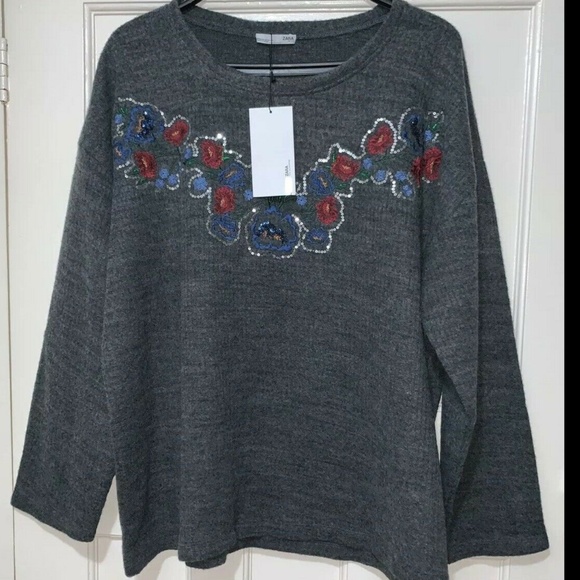 Zara Sweaters Zara Floral Embroidered Knit Sweaterref 7568227